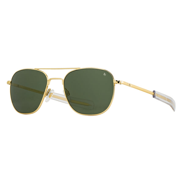 Aviator sunglasses with gold frame and green lenses