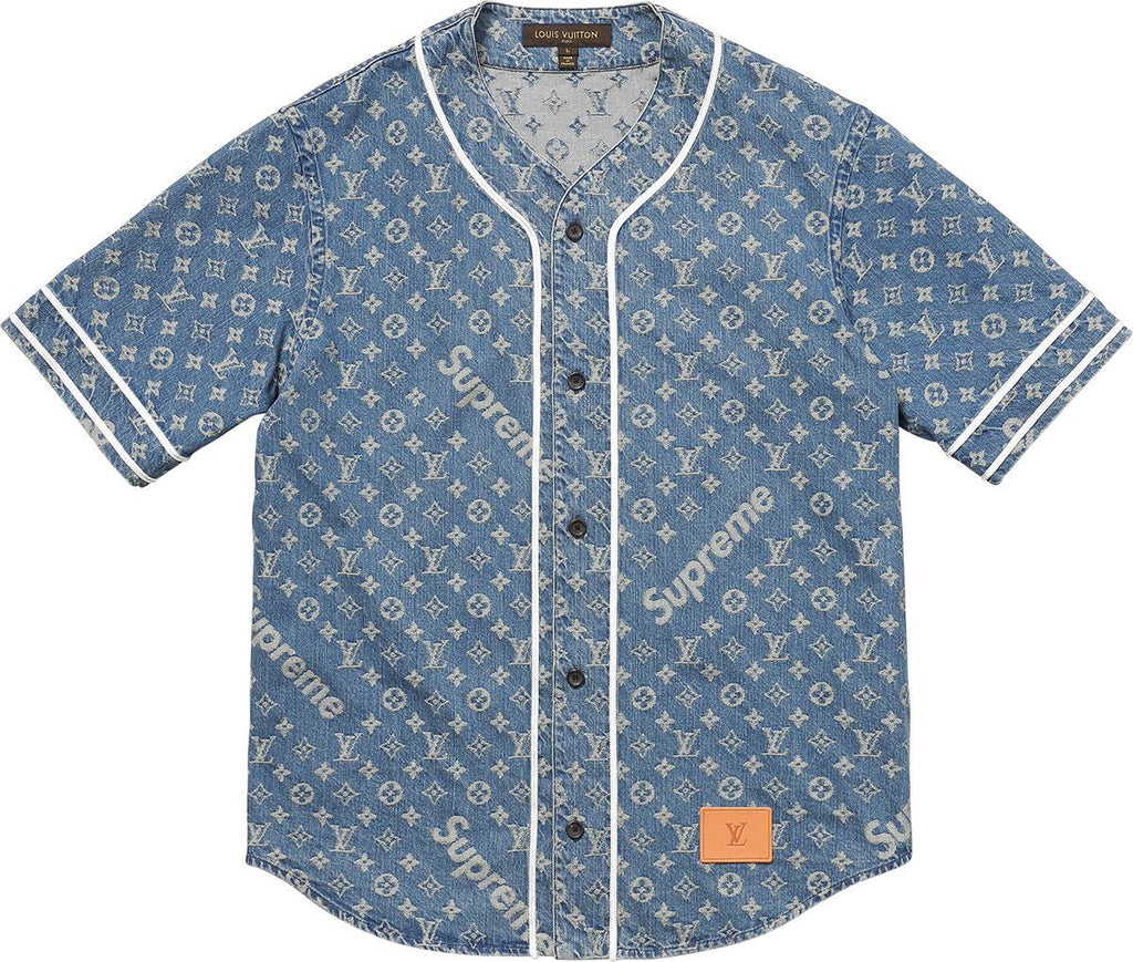 Louis Vuitton x Supreme Blue Denim Baseball Jersey - EnglishSole