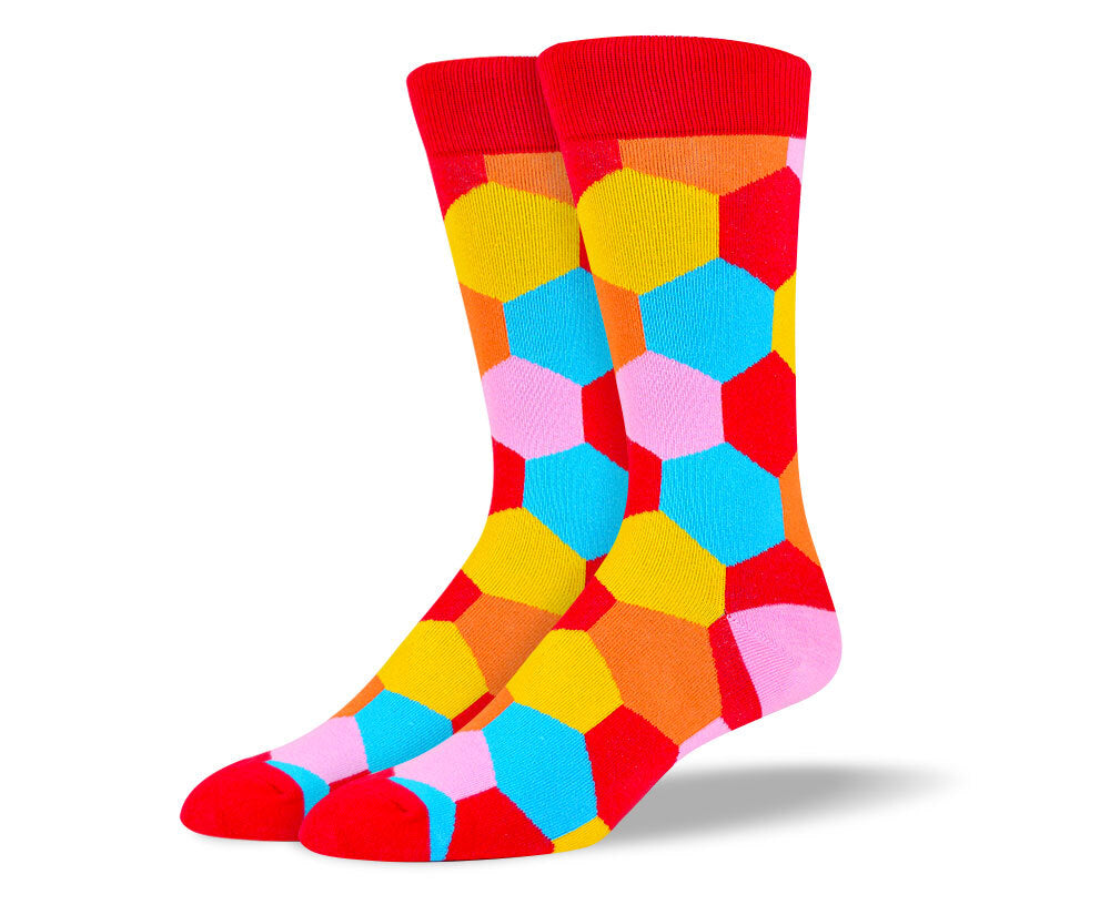 Men's Funny Red Hexagon Socks