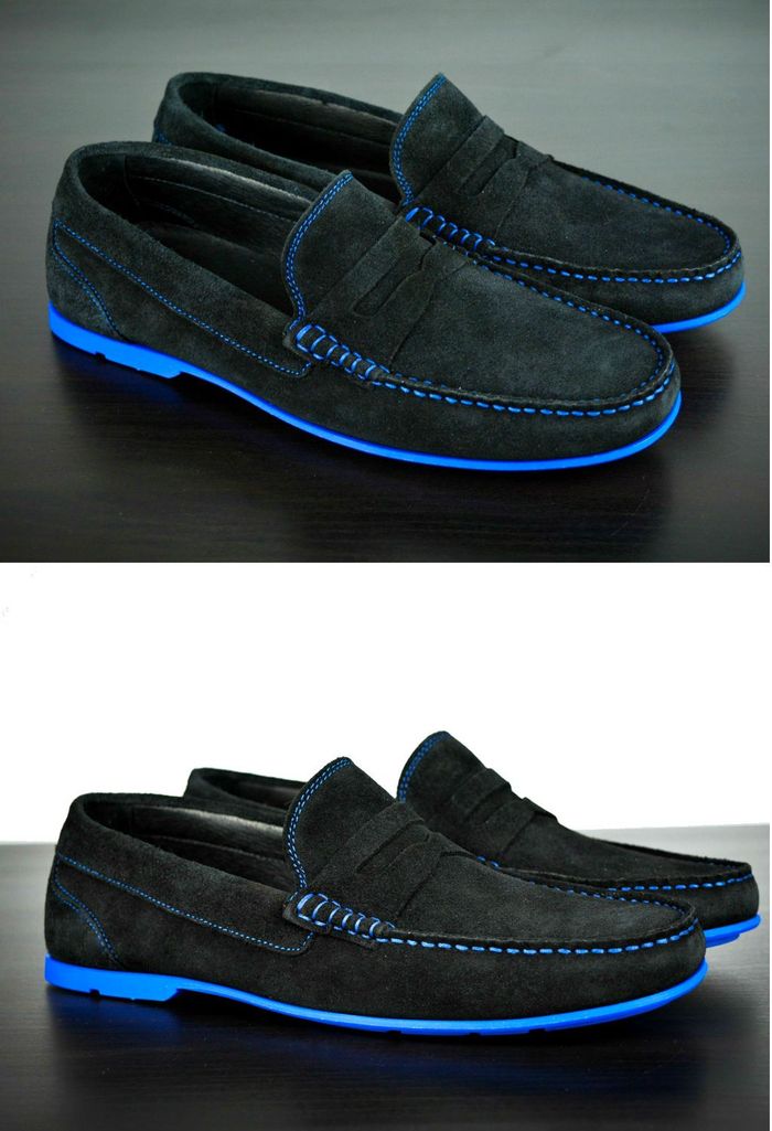 Mens Black \u0026 Blue Suede Driving Loafers 