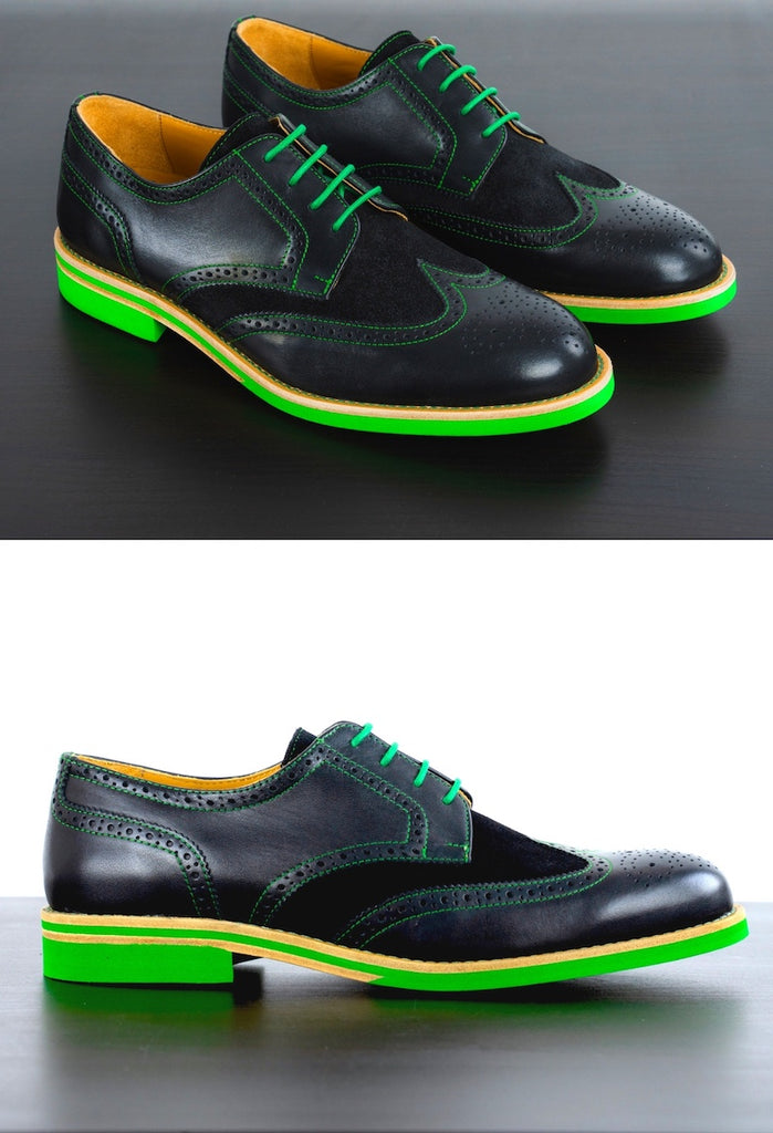 green and black dress shoes
