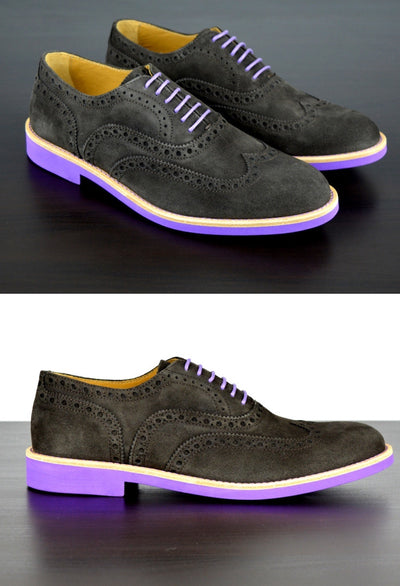 purple and black dress shoes