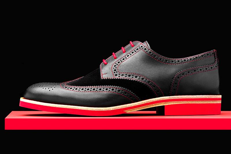 Mens Black & Red Leather Wingtip Dress Shoes - Size 10