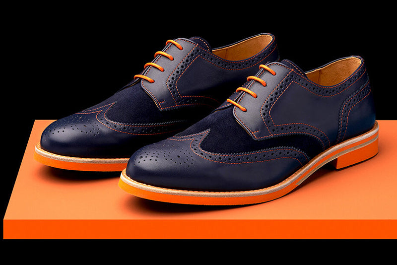 Mens Navy & Orange Leather Wingtip Dress Shoes - Size 11