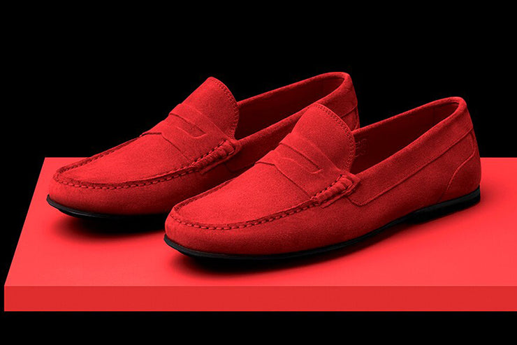 Mens Red Suede Driving Loafers | Soxy 