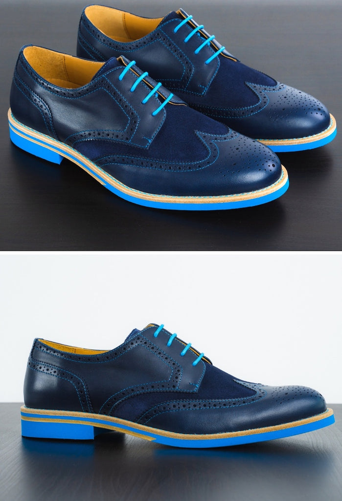 blue wingtip shoes