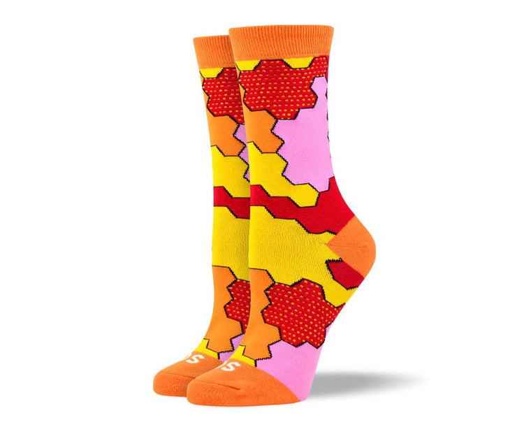 Women's Wild Orange Jigsaw Socks For Autism