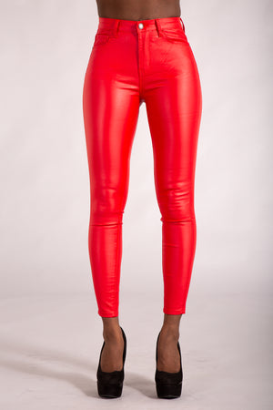 red leather look jeans