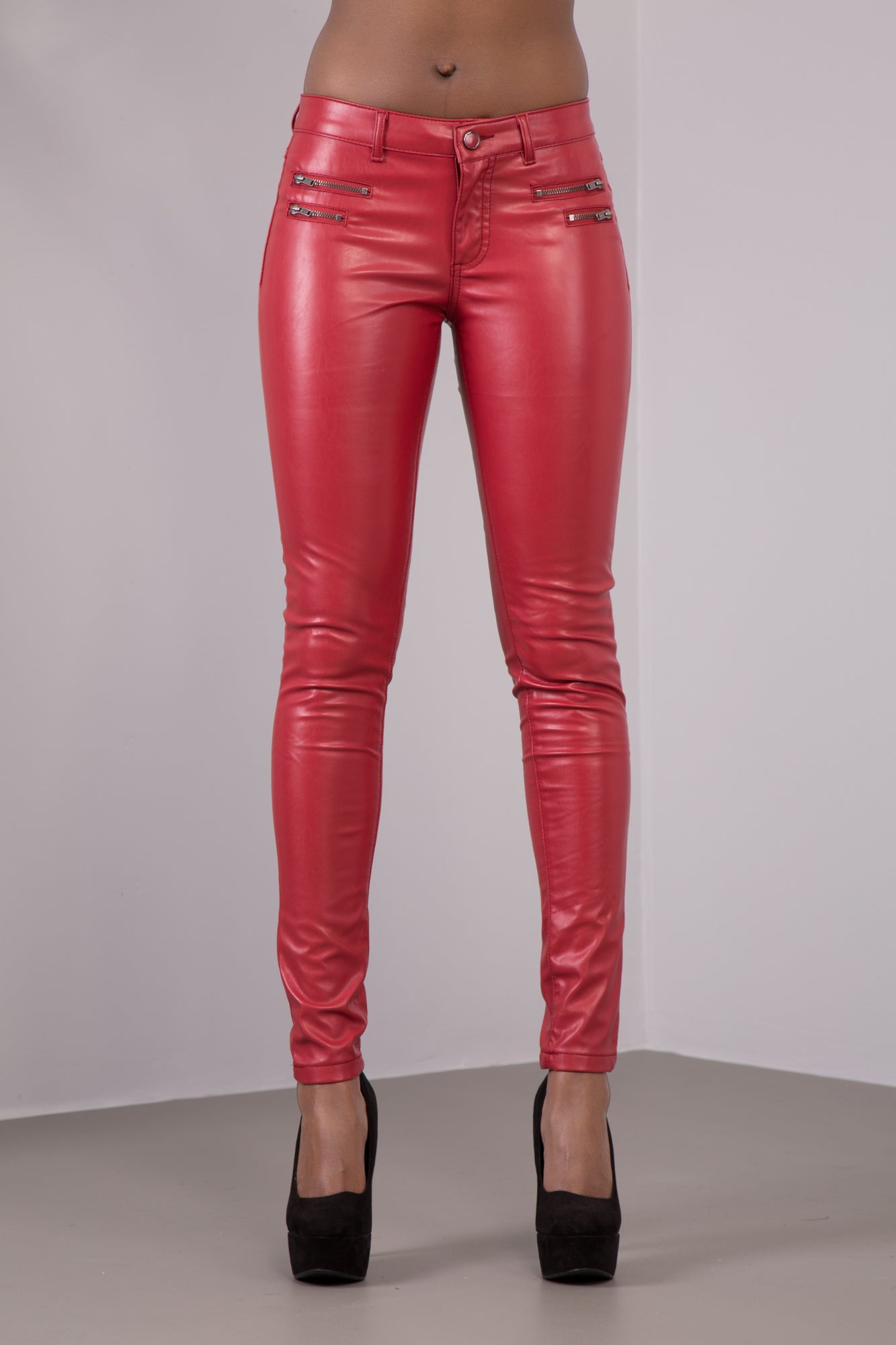 red leather look jeans