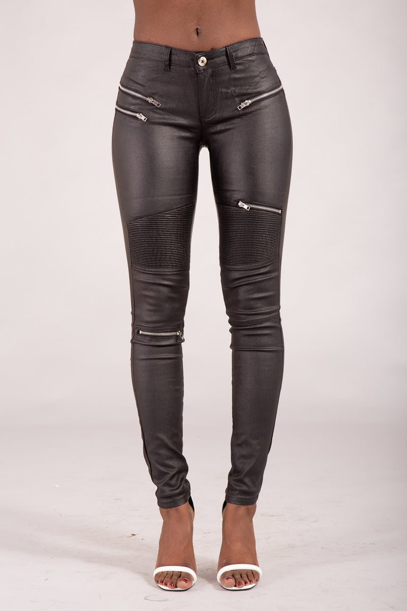 Leather Look Skinny Fit Jeans with Zips for Women – Lusty Chic