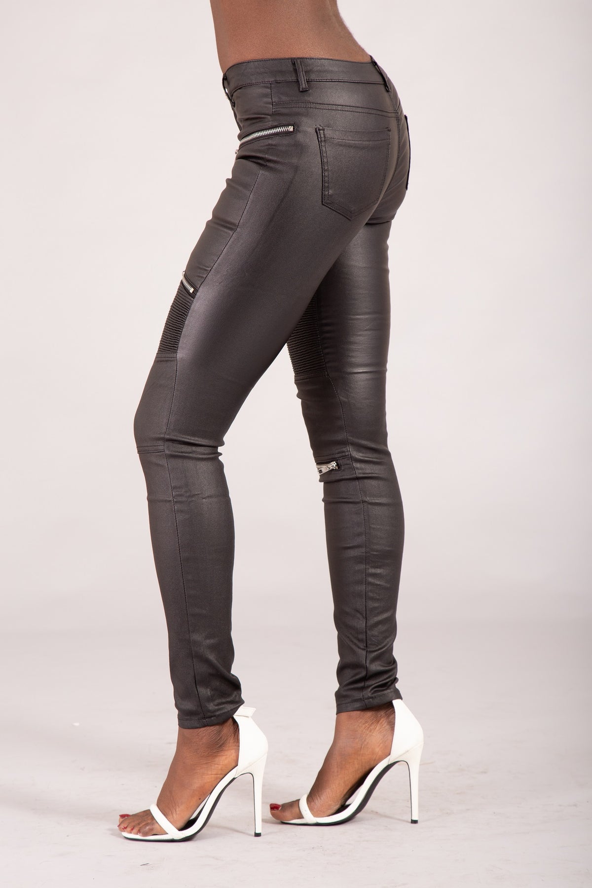 Leather Look Skinny Fit Jeans with Zips for Women – Lusty Chic