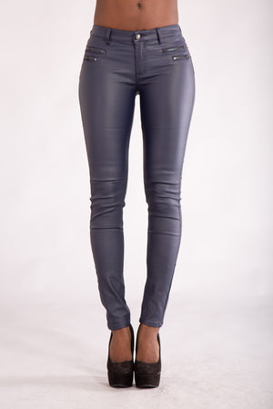 navy leather look trousers