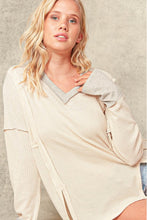 Load image into Gallery viewer, Sugarfox Full Size Contrast Exposed Seam Slit Waffle-Knit Top
