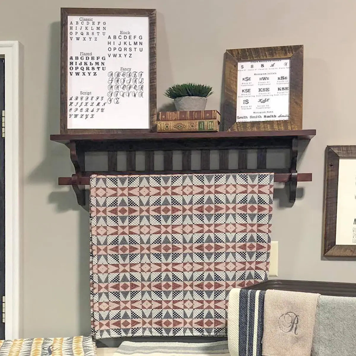 Mission-Style Quilt Rack Equipped with a Shelf