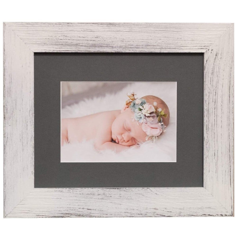 8x10 White Distressed Picture Frame With Mat | Rustic Red Door