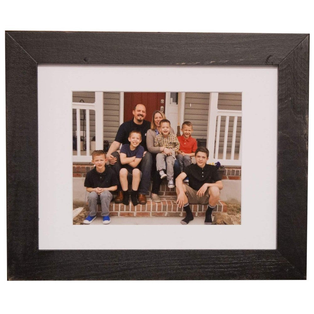 11x14 Black Distressed Frame, White Mat | Rustic Red Door