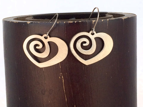Eternal love spiral heart stainless steel earrings by WATTO Distinctive Metal Wear