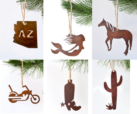 Rusty metal Christmas ornaments