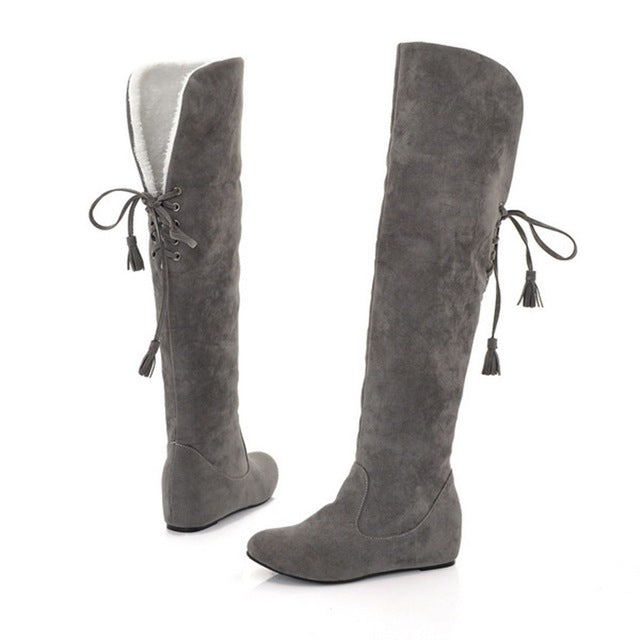 womens grey suede knee high boots