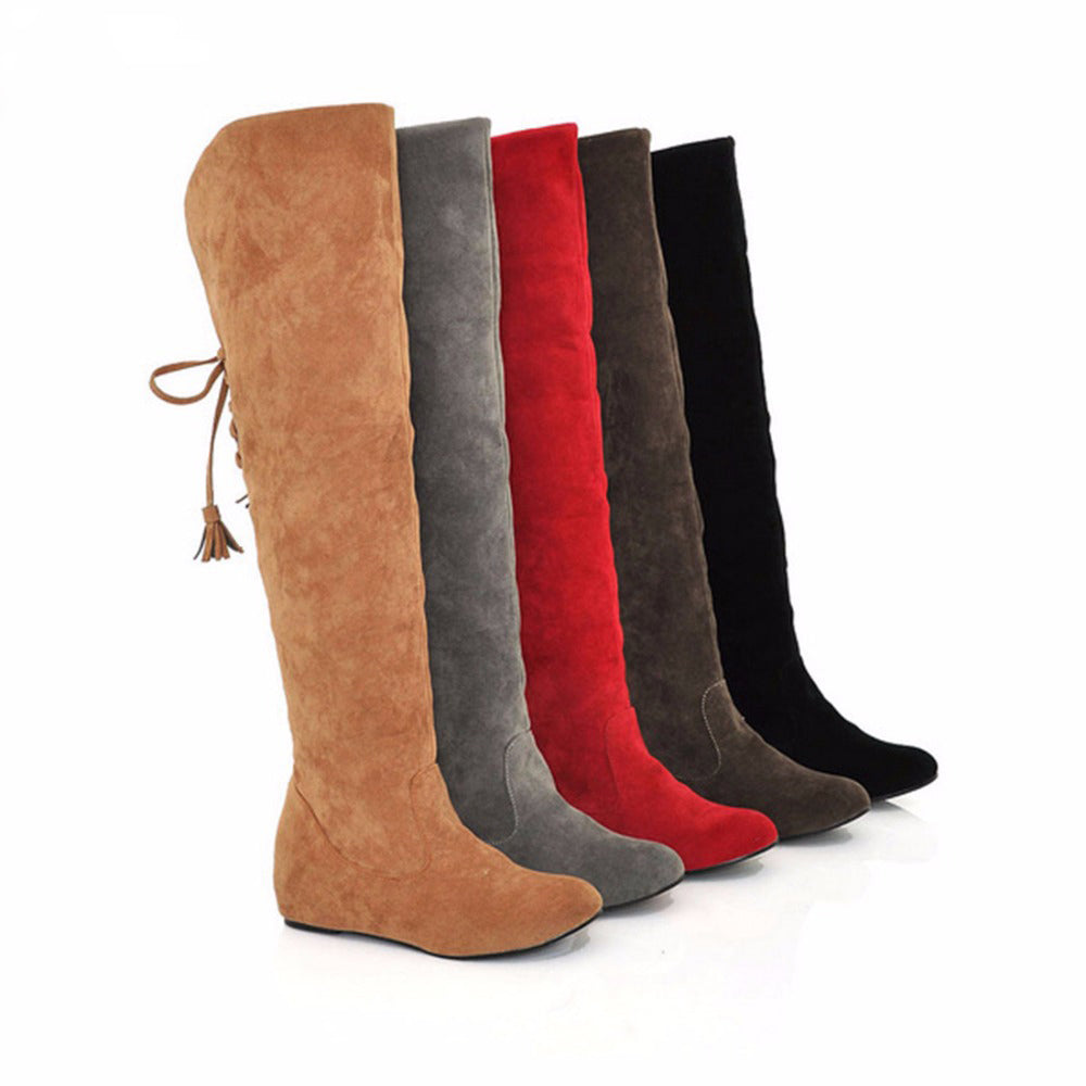 suede thigh high boots flat