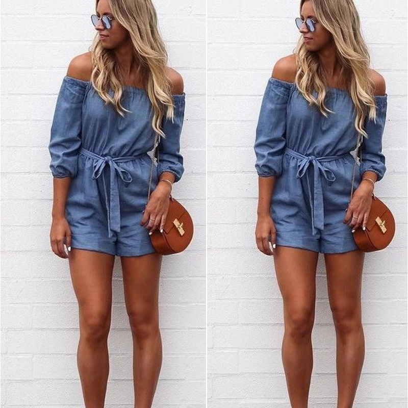Summer Fashion Short Casual Jumpsuits Jeans Coverall Women Jumpsuit