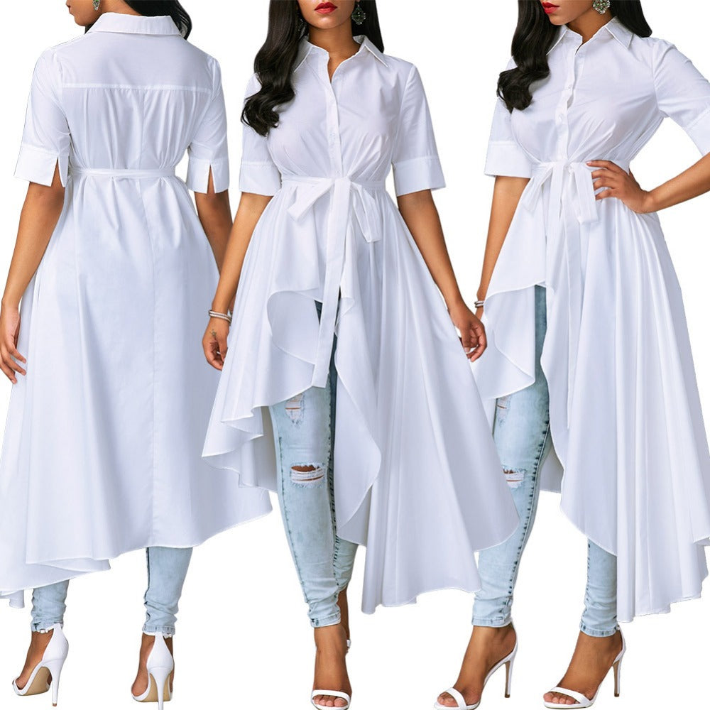 white casual shirt dress