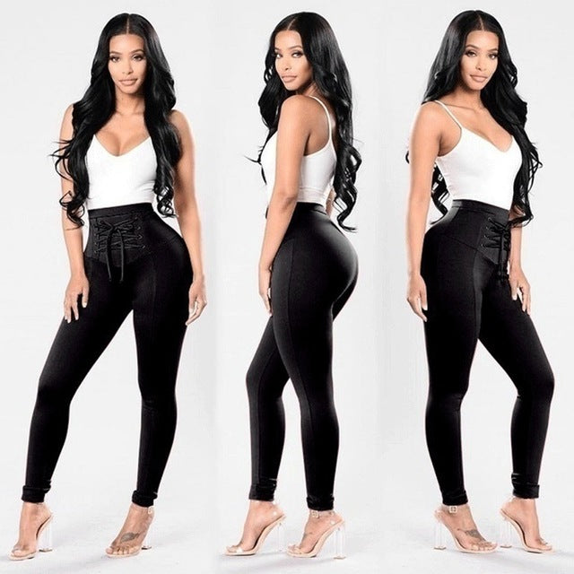 high waisted black stretch pants