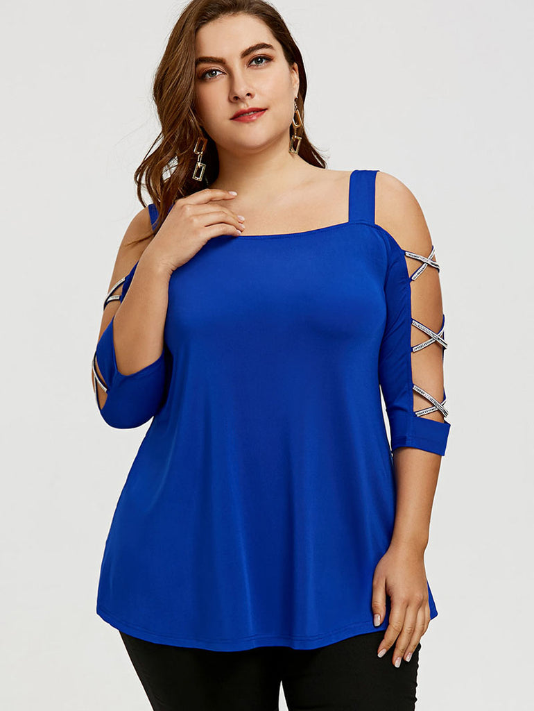 plus size cut out shoulder tops