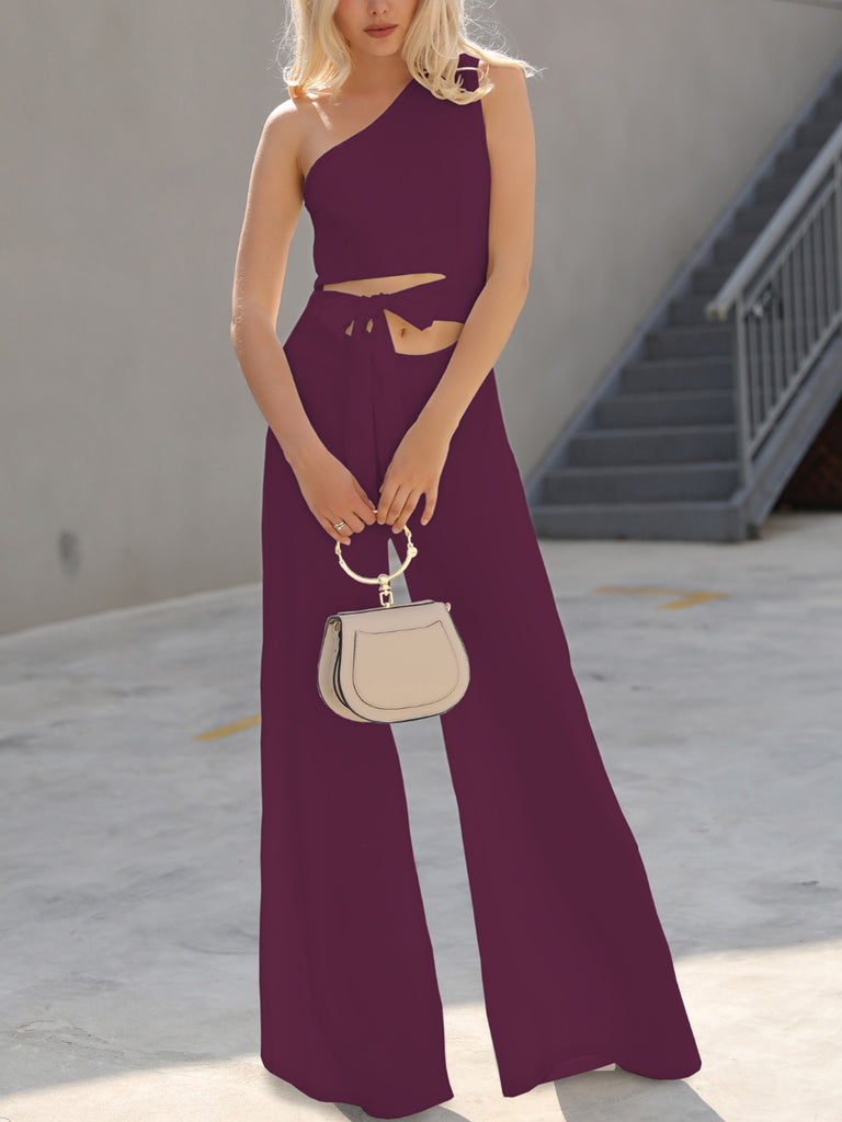 tie waist wide leg jumpsuit