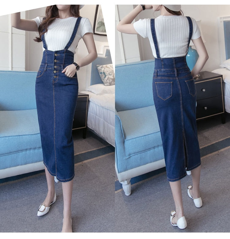 long denim pencil skirt