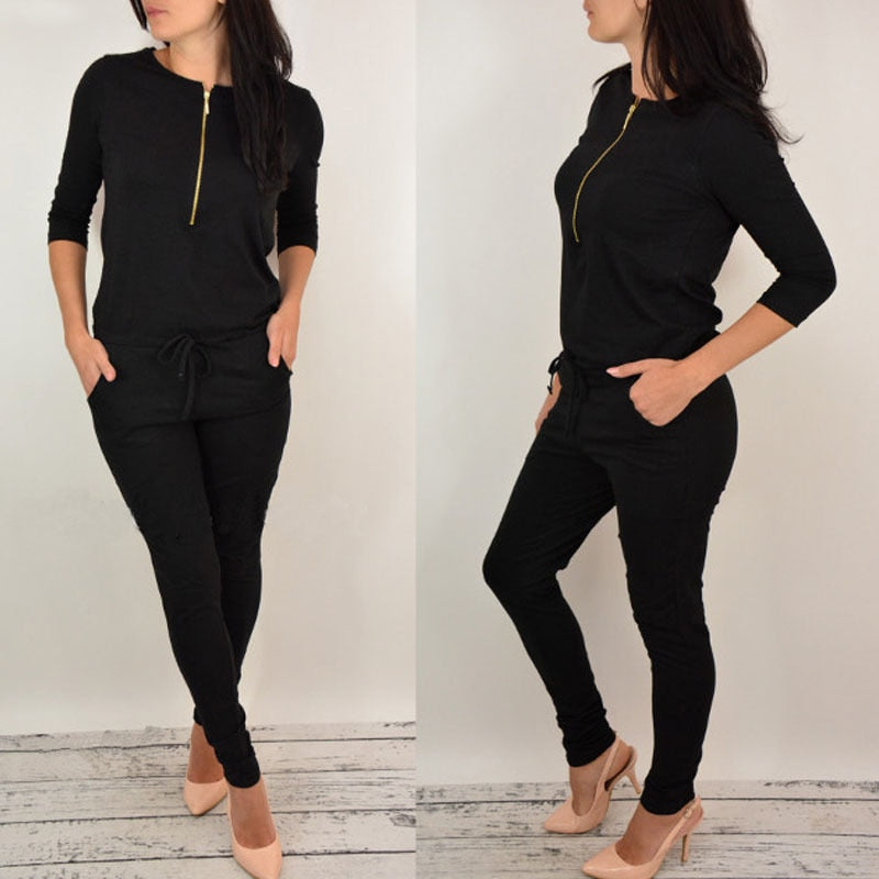 black jumpsuit with zipper