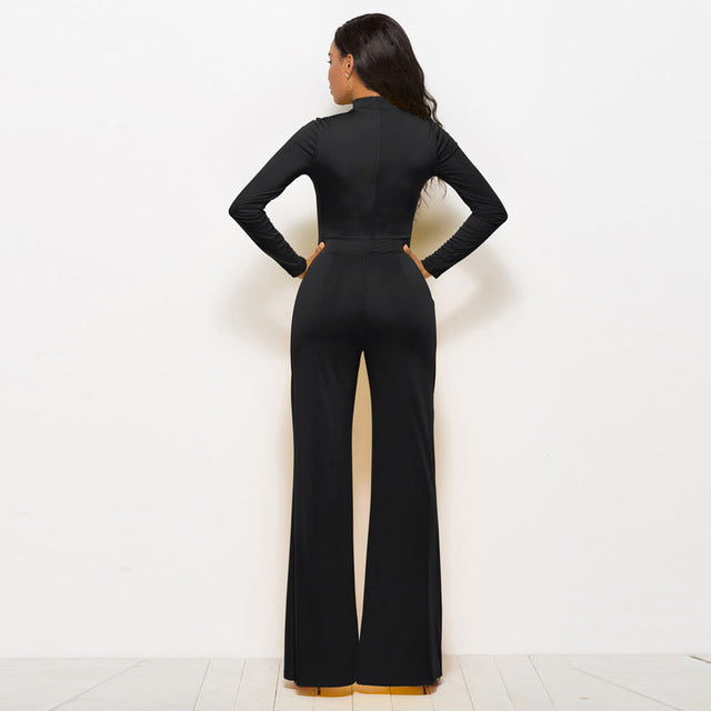 Women's O Neck Long Sleeve Elegant Wide-leg Romper Bodysuit Jumpsuit ...