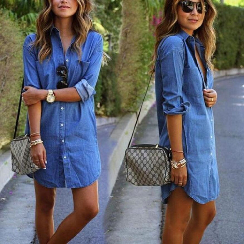 denim dress with pockets