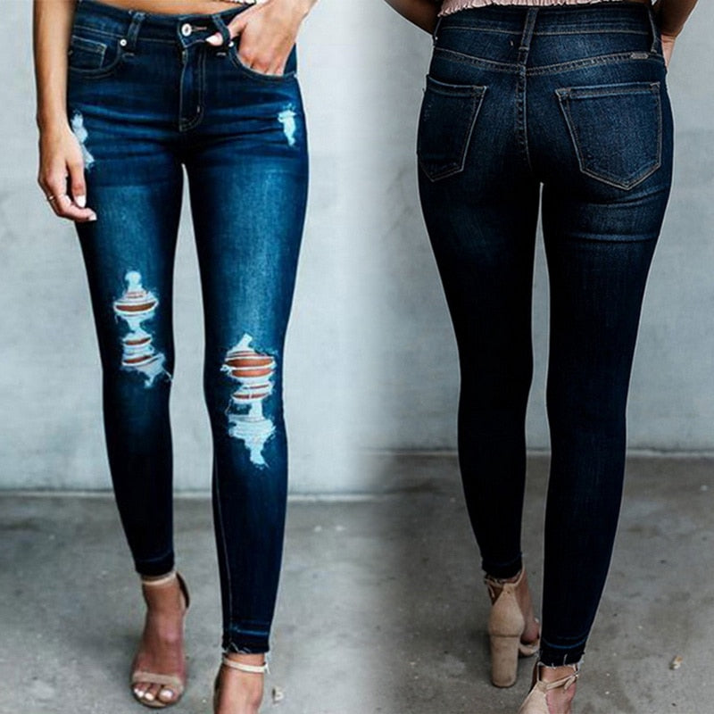 dark blue high waisted ripped skinny jeans