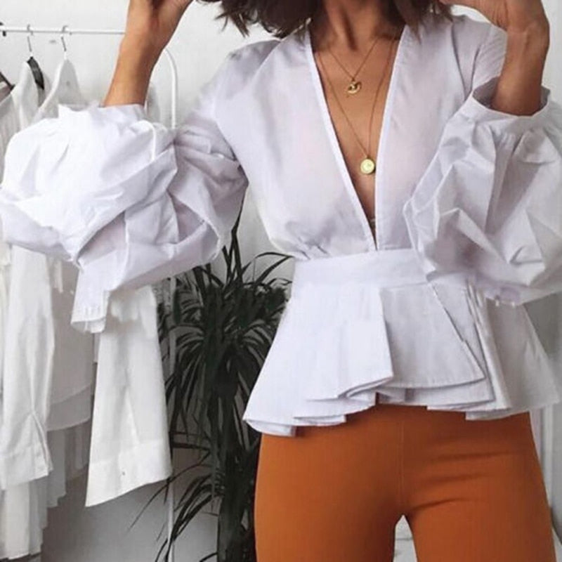 deep v white blouse