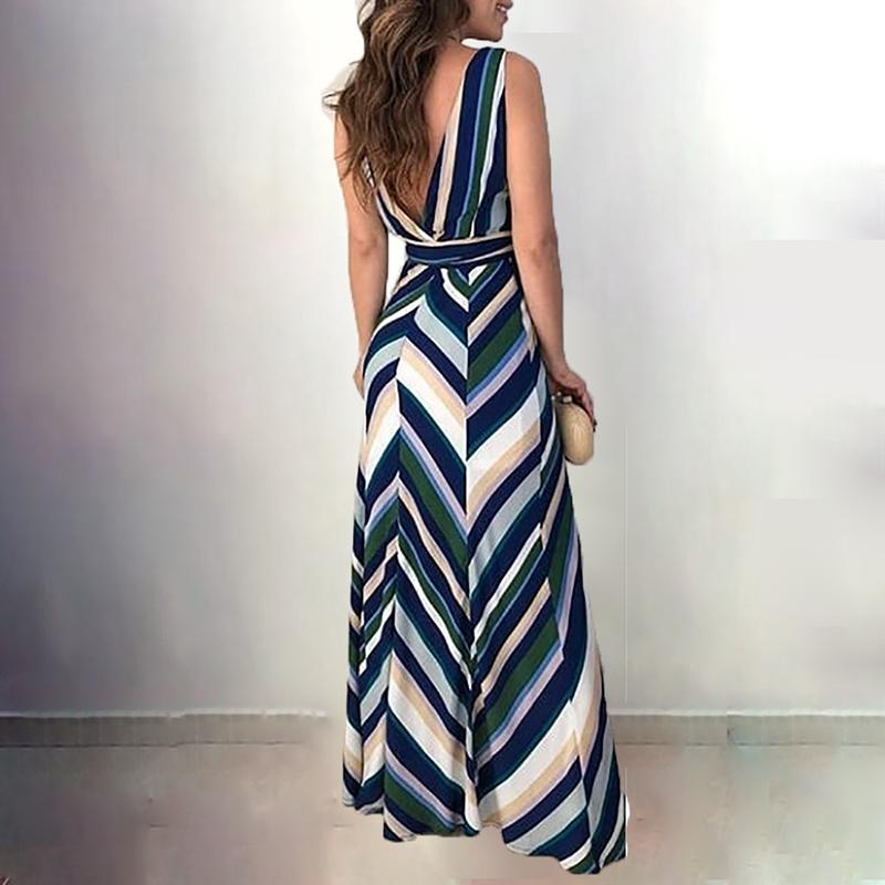 striped backless maxi dress