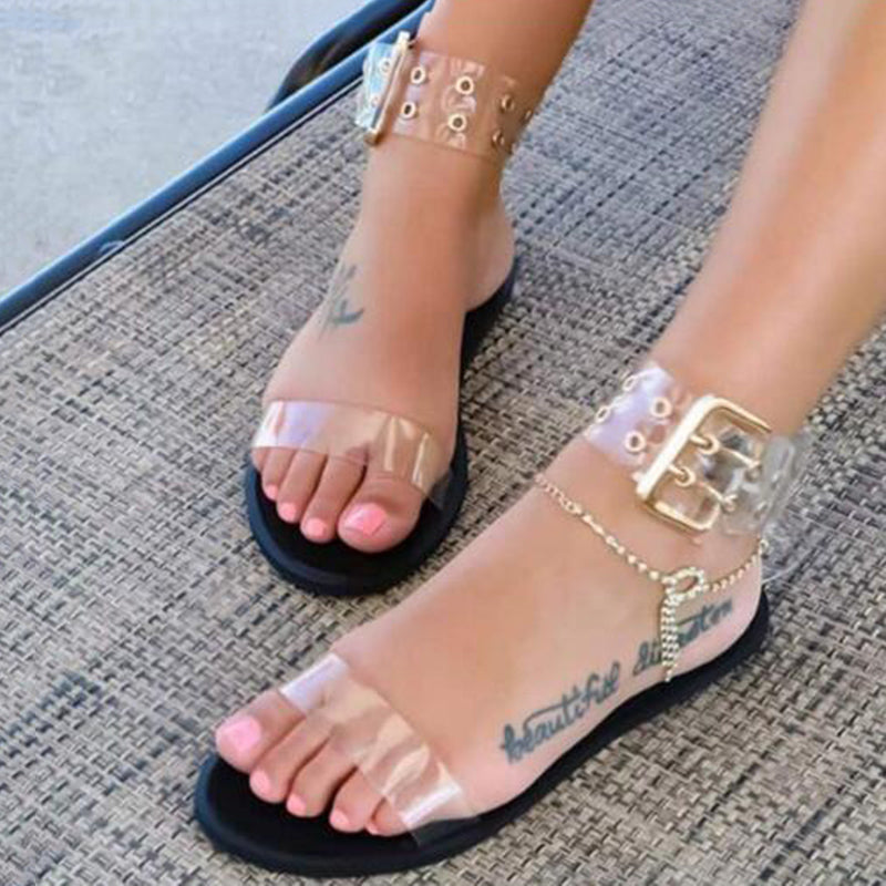 clear buckle sandals