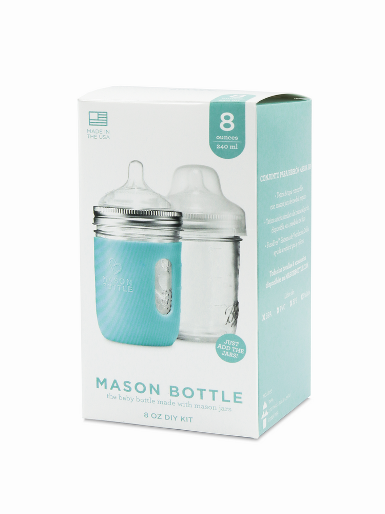 Mason Bottle Silicone Baby Bottle: Includes Silicone Nipple (Medium Flow  Nipple for 3+ Months), Plastic Ring + Cap, 8 Ounce Silicone Bottle, BPA  Free