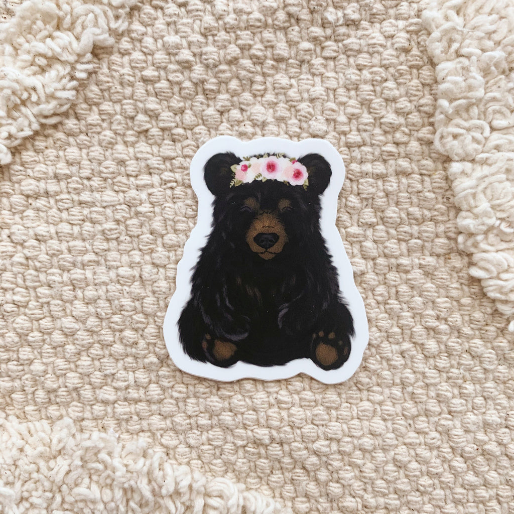 Mini Floral Crown Black Bear  Sticker  KT s Canvases
