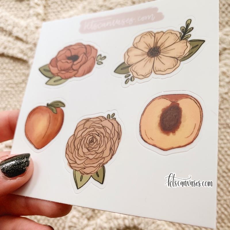 Peach Florals Set Of 5 Mini Stickers 1 Sheet Kts Canvases 5537