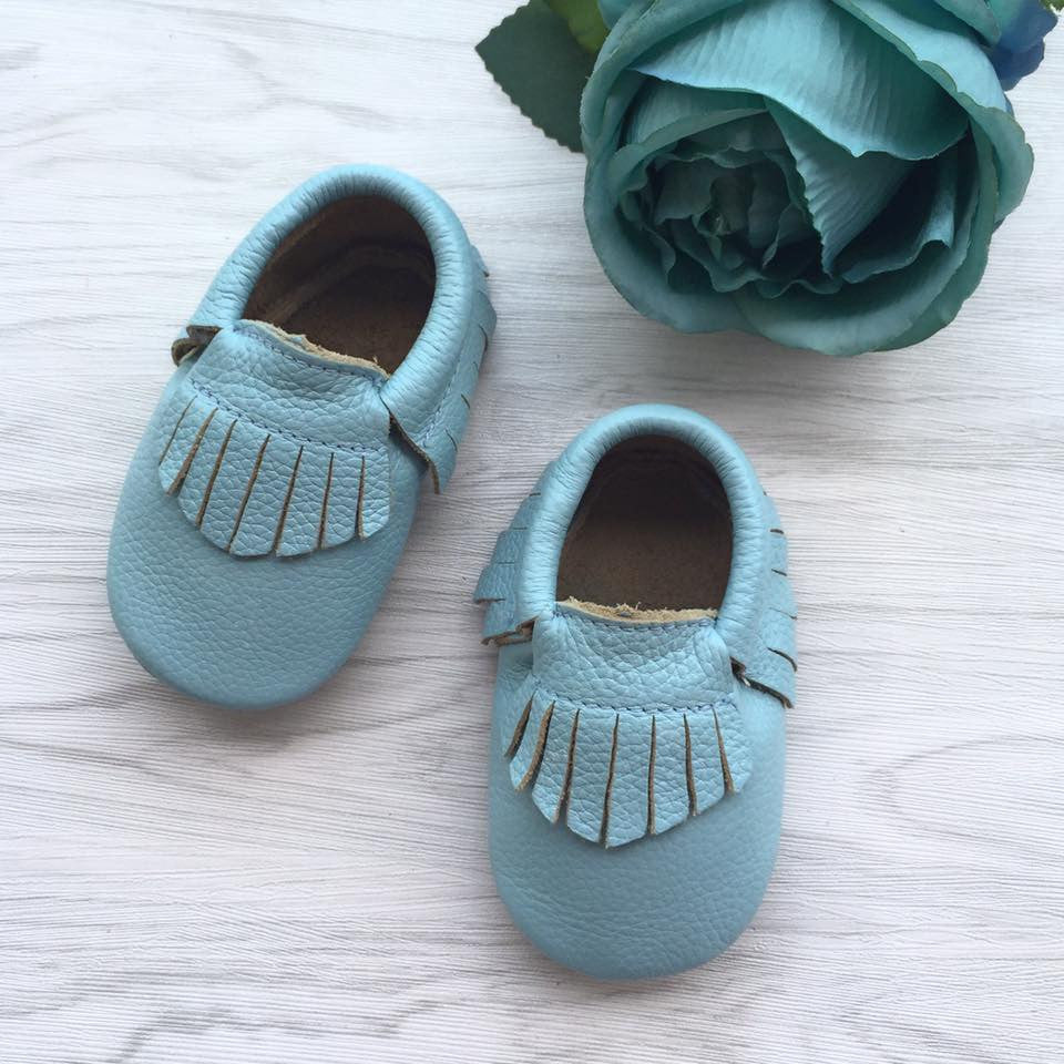 Classic Baby Sky Leather Moccasins | Little Caleb