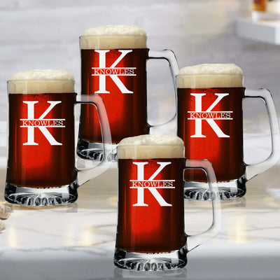 Customized Classy Initial & Last Name Beer Mug Set