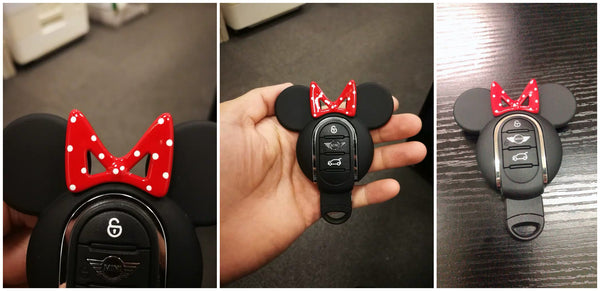 Mini Cooper Mouse Ear Shaped Key Fob Cover Case Protector Red Bow