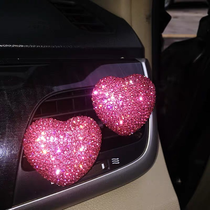 Silver Bling Heart Shaped Car Air Vent Crystal Rhinestones Decoration ...