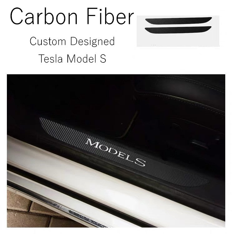 Tesla Model S Custom Designed Door Sill Protection Cover Anti Scratch Carbon Fiber Stickers 2 Pcs