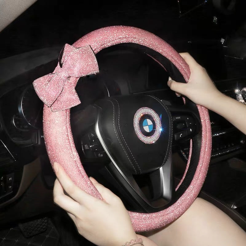 Glitter Sparkly Steering wheel cover with Bow-- Pink, Purple, Gray, Bl
