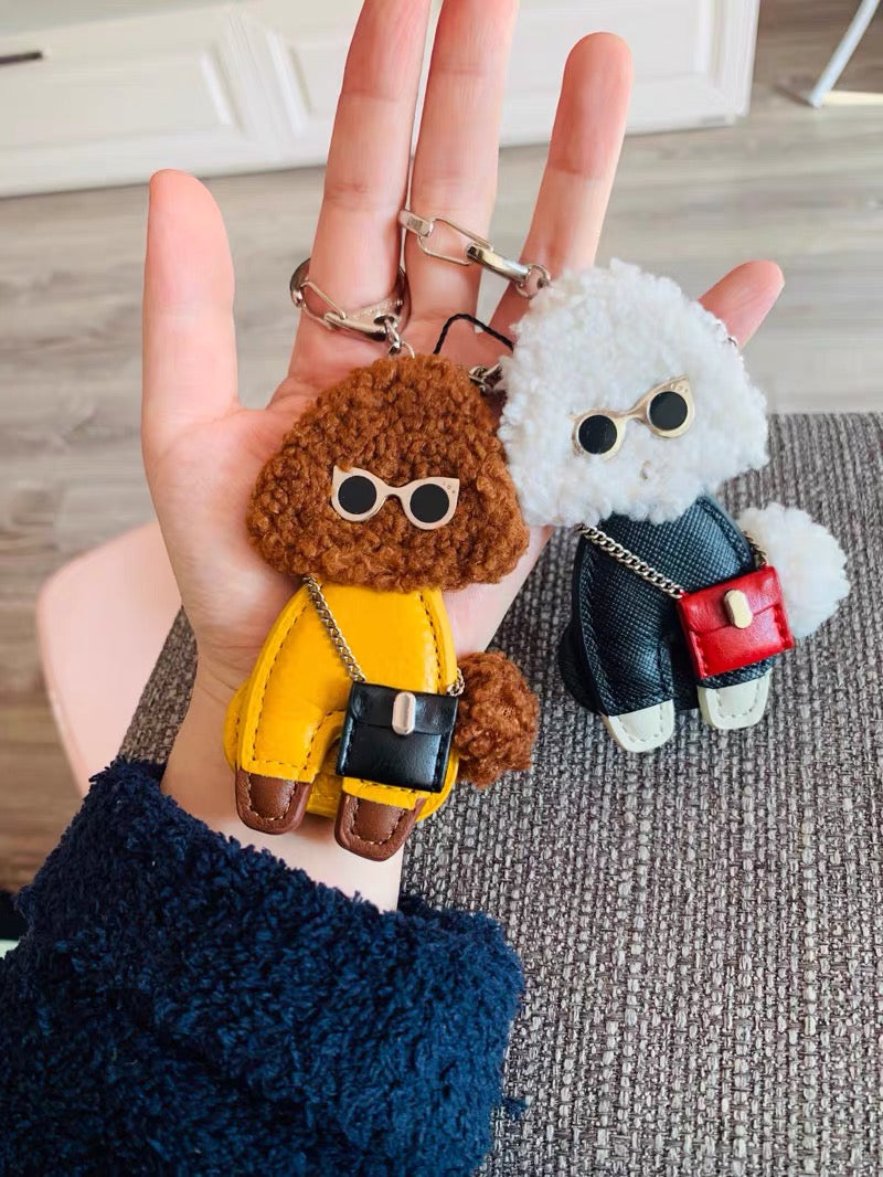 Handmade Teddy Keyring Dog Keychain leather charm for Car keys for han ...