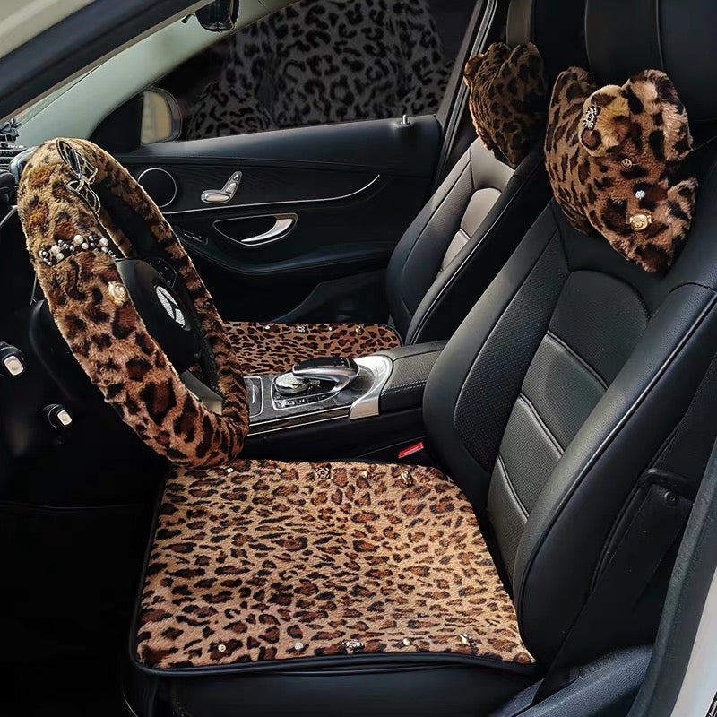 Leopard cheetah pattern Velvet Steering wheel cover with Bow – Carsoda