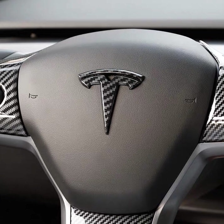 Carbon Fiber Pattern Tesla Emblem for Steering Wheel LOGO ...