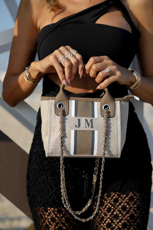 The Lily Canvas Tote in Denim with Large Black Initials